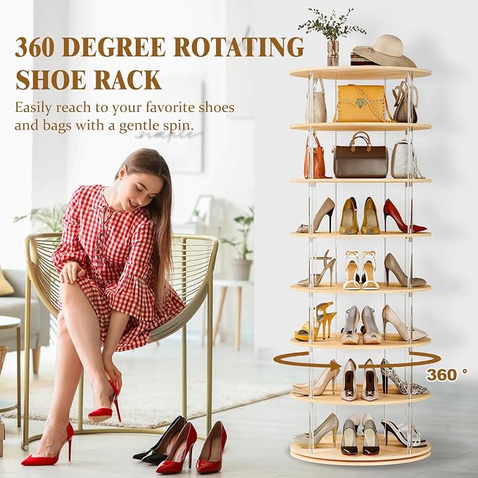TAKEKIT 7-Tier Rotating Shoe Rack, 360 Degree Spinning Shoe Rack Tower - Image 4