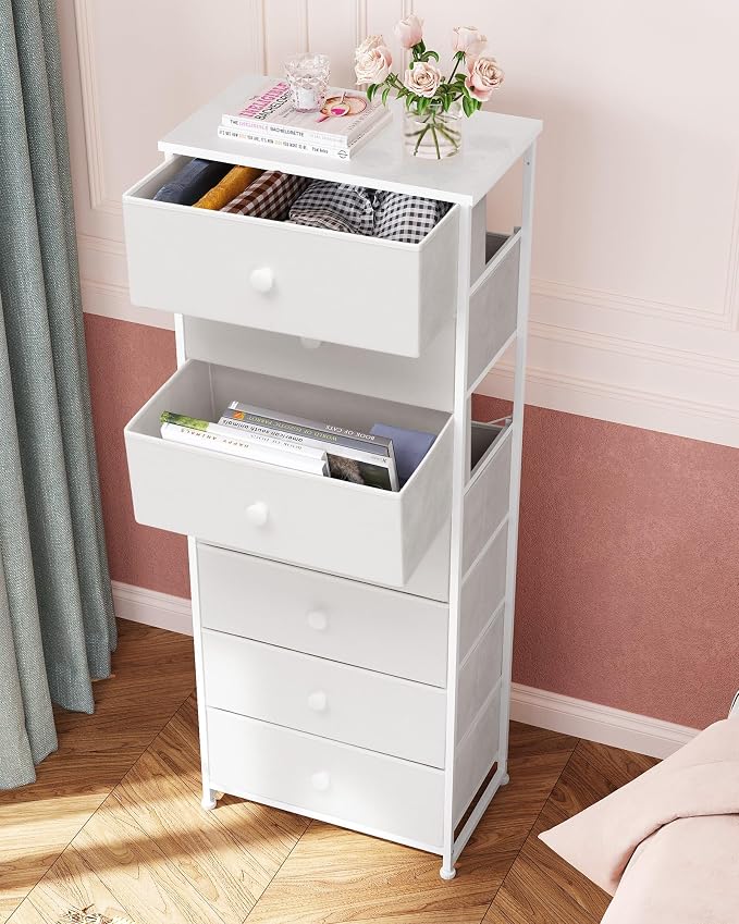 Fabric Dresser for Bedroom, 7-Drawer Tall Vertical Storage Tower | Wooden Top - Image 4