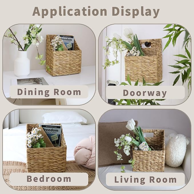 GYASVWU Foldable Water Hyacinth Hanging Baskets, Collapsible Wicker Wall Baskets - Image 4