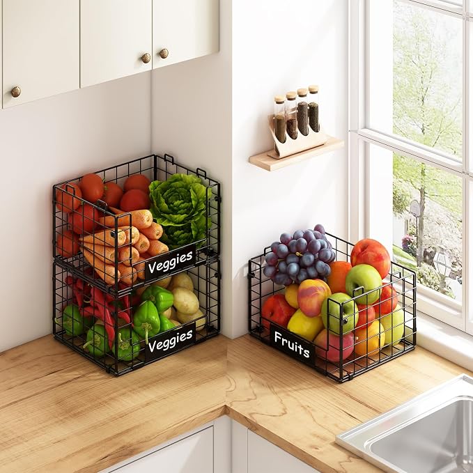 3 Pack XL Stackable Wire Baskets - Image 4