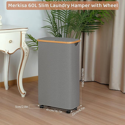 Slim Laundry Basket with Wheels, Narrow Hampers - Image 2