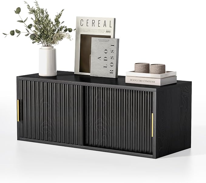 Floating Nightstand with Sliding Doors, Modern Large Night Stand Storage Shelf - Image 8