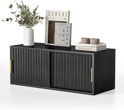 Floating Nightstand with Sliding Doors, Modern Large Night Stand Storage Shelf - Image 8