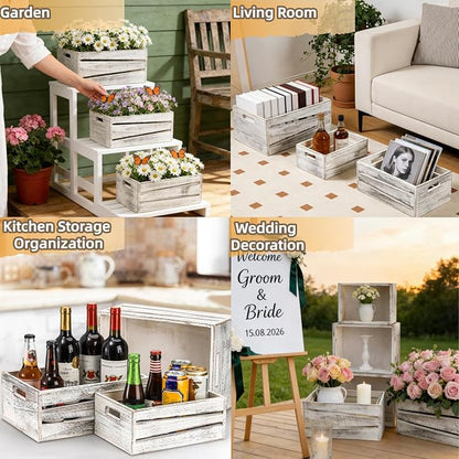AVLA 3 Pack Wooden Storage Crates, Rustic Nesting Container Bin - Image 5