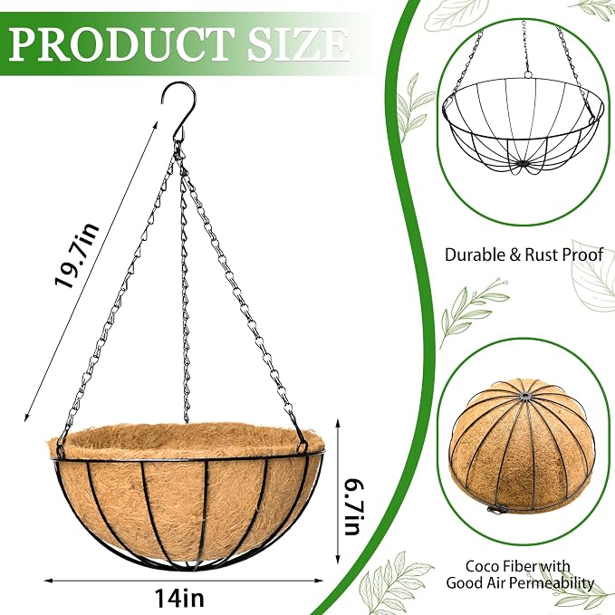 Hanging Planters for Outdoor Plants 4 Pack 14 inch Metal Hanging Flower Basket - Image 6