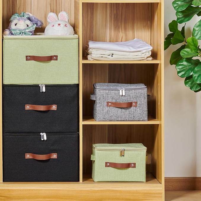 Storage Bins with Zipper Lid Cotton Linen Fabric Lidded Storage Baskets Boxes - Image 5