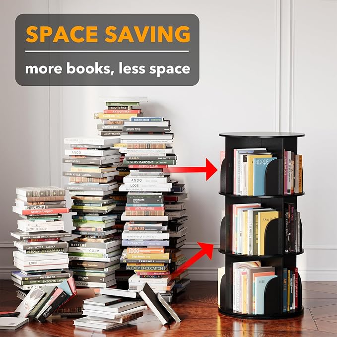 SpaceAid 3 Tier Rotating Bookshelf Tower, Spinning Bookcase Lazy Susan - Image 3