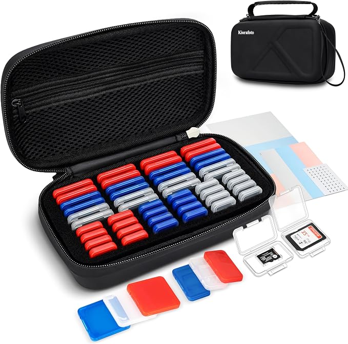 EVA PU Memory Card Case with 48PCS Clear Plastic Memory Card Holder by Kiorafoto