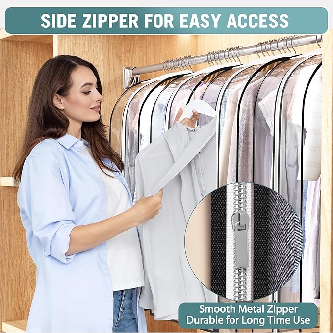 Liuoud Clear Garment Bags for Hanging Clothes10” Gusseted, Suit Bags for Closet - Image 3