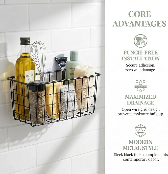 2 Set Adhesive Hanging Wall Basket Inside Cabinet Door Organizer, Wall Storage - Image 9