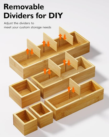 12-Piece Bamboo Desk Drawer Organizer Tray – Adjustable Storage Boxes - Image 2