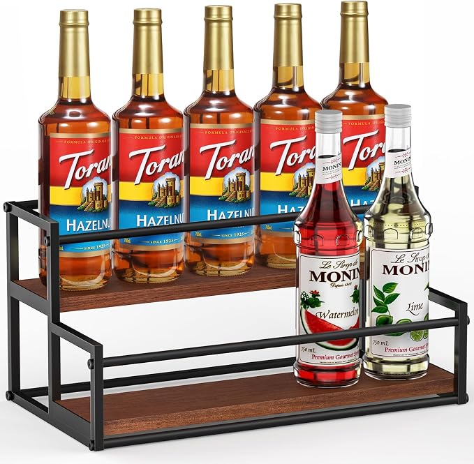 THYGIFTREE Coffee Syrup Rack Organizer 2-Tier 10 Syrup Bottles Holder Stand by THYGIFTREE
