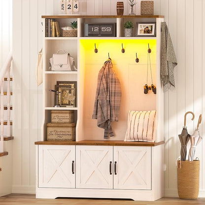 CSZZD Hall Tree with Bench and Shoe Storage, Farmhouse Entryway Bench with Coat by CSZZD