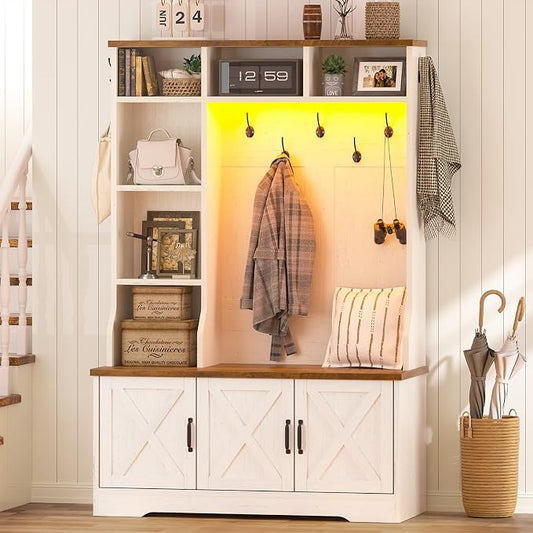 CSZZD Hall Tree with Bench and Shoe Storage, Farmhouse Entryway Bench with Coat by CSZZD