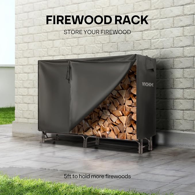 VIVOHOME 5ft Heavy Duty Indoor Outdoor Firewood Storage Log Rack - Image 2