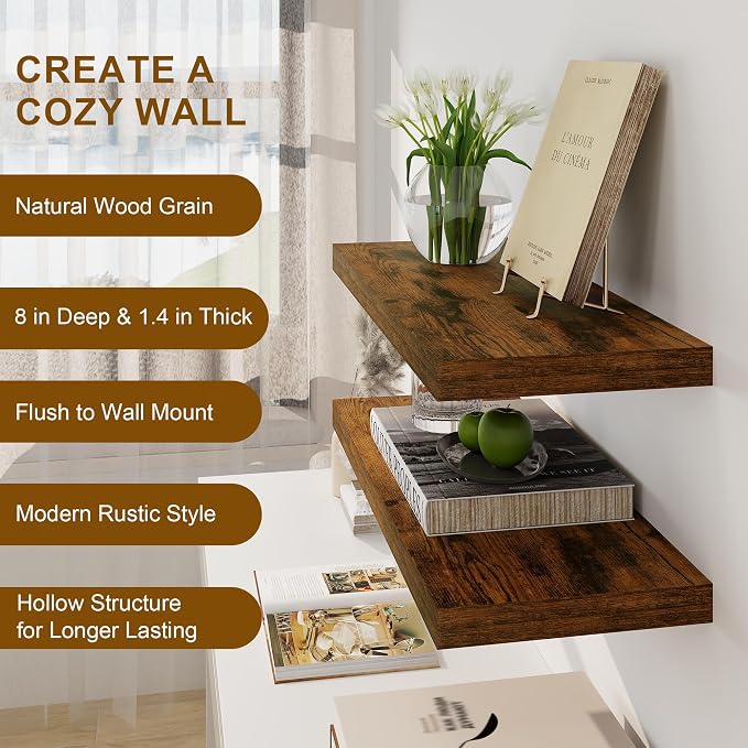 Floating Shelves, 8 Inch Deep Floating Shelves, Rustic Wood Floating Shelf - Image 5