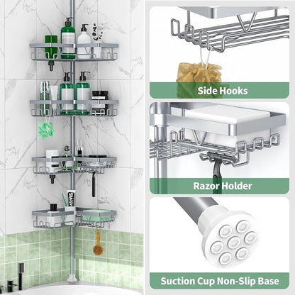 DAOYA Corner Shower Caddy Tension Pole, Light Gray | 4-Tier, Adjustable - Image 5