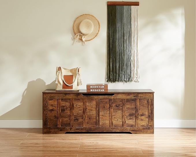 VANKILEY 51.2" Storage Chest Extra Large, Wooden Storage Bench, Rustic Brown | - Image 2