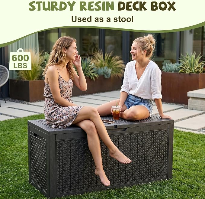 150 Gallon Outdoor Storage Box, Large Resin Deck Box Waterproof, Lockable Toy - Image 5