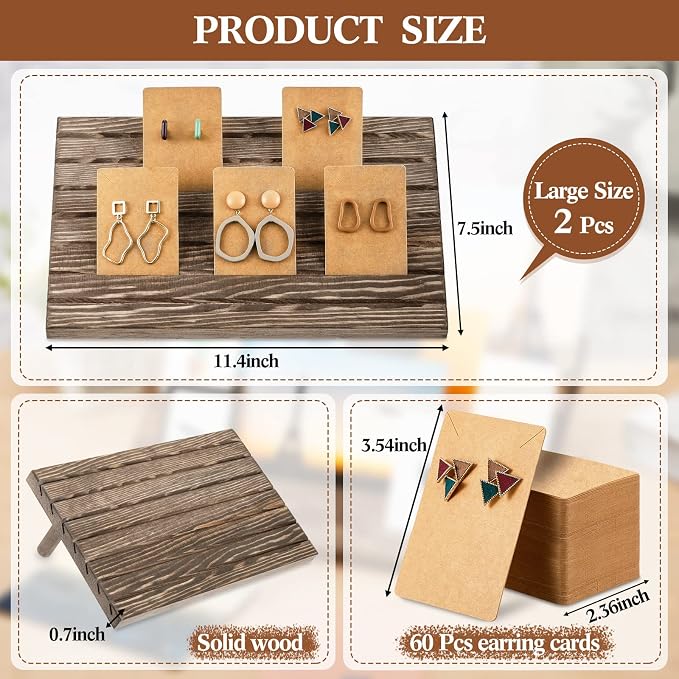 Marsui 62 Pcs Wood Earring Display Stand Earring Card Display 2 Sets of Holder - Image 2