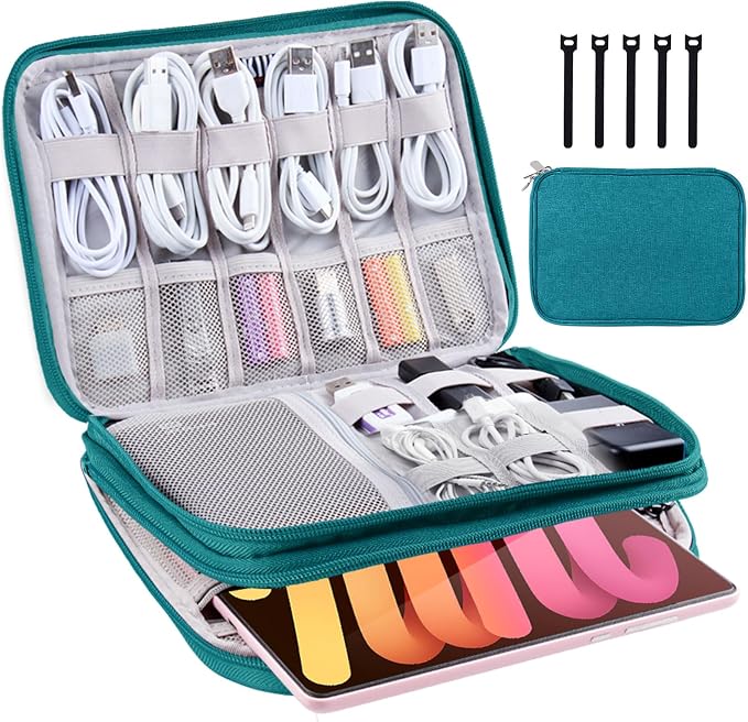 Electronics Organizer, Travel Cable Organizer Bag, Water Resistant Double by CNPOP