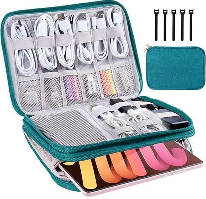 Electronics Organizer, Travel Cable Organizer Bag, Water Resistant Double by CNPOP