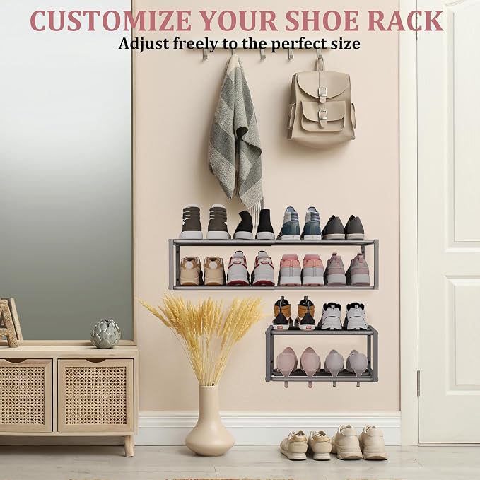 Expandable Wall Mounted Shoe Rack, Heavy Duty Metal Shoe Holder - Image 2