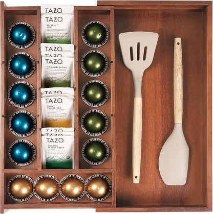 KitchenEdge Acacia Tea Bag and Coffee Pod Kitchen Drawer Organizer, Expandable by KitchenEdge