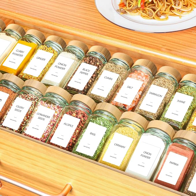 ComSaf Spice Jars with Label 4 oz 24Pcs, Glass Spice Jars with 6 Extra Shaker - Image 7