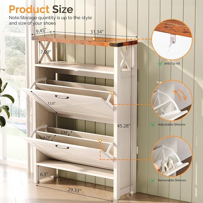 VINGLI Farmhouse Shoe Cabinet - Image 2