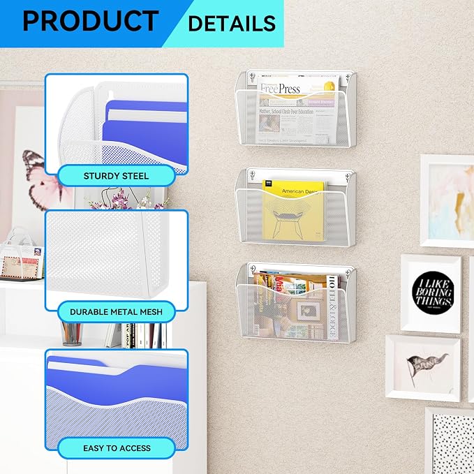 6 Single Pocket Wall File Holder, Mesh Hanging File Folder Paper Organizer - Image 4