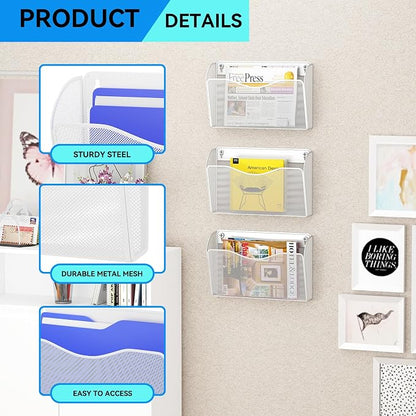 6 Single Pocket Wall File Holder, Mesh Hanging File Folder Paper Organizer - Image 4