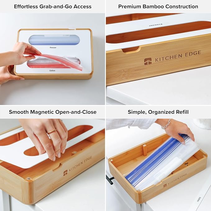Premium Bag Organizer – Kitchen Edge 2-Slot Bamboo Organizer - Image 3