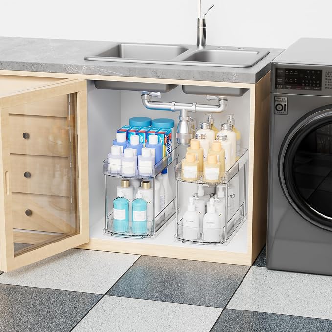 2 Pack Large Pull Out Bathroom Organizers and Storage, 2 Tier 12.8″ Tall - Image 4