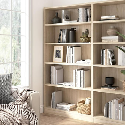 Bush Furniture Universal Tall 5 Shelf Bookcase in Natural Elm, Vertical Storage - Image 2