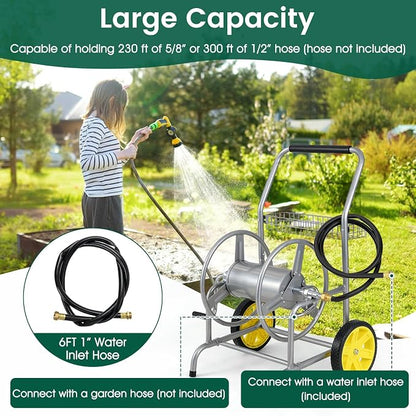 Goplus Garden Hose Reel Cart, 230ft 5/8" or 300ft 1/2" Heavy-Duty Metal Hose - Image 4