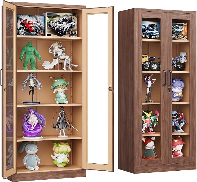 Metal Storage Cabinet with Lock and Glass Doors, Glass Display Cabinet by SISESOL