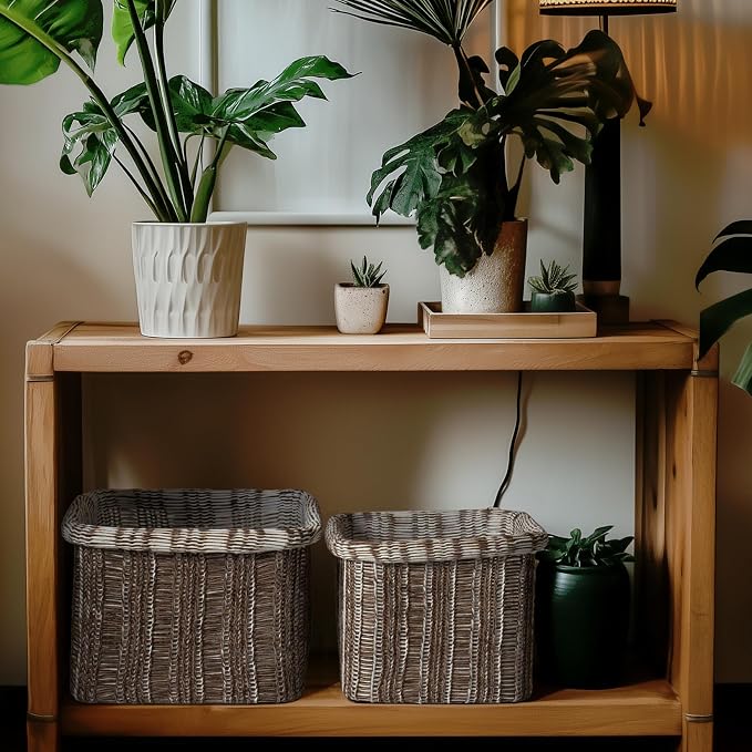 La Jolie Maison Blended Fabric Storage Baskets Set of 2, Rectangle Knitted - Image 2