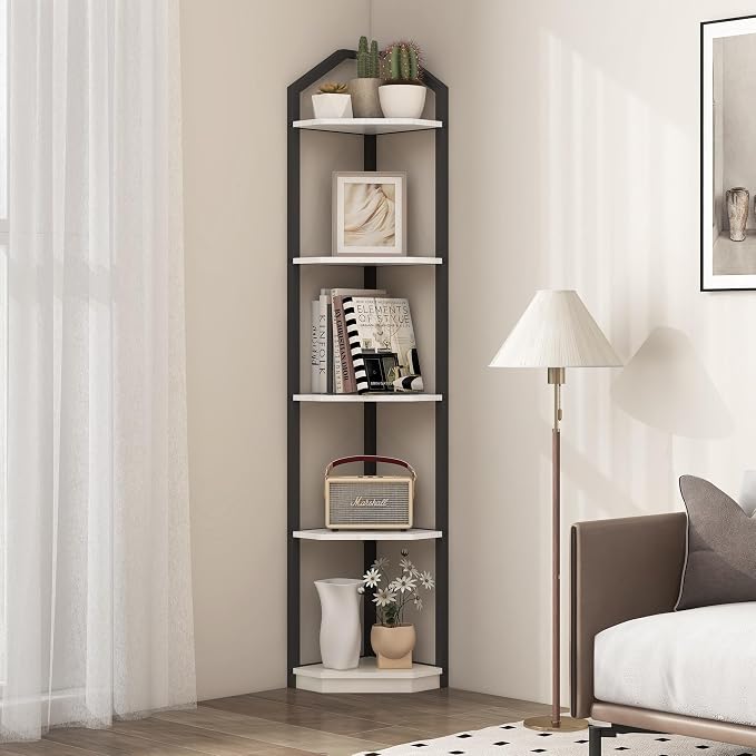 Fun Memories 5 Tier Corner Shelf, 70” Corner Shelf Stand, Corner Bookshelf - Image 2