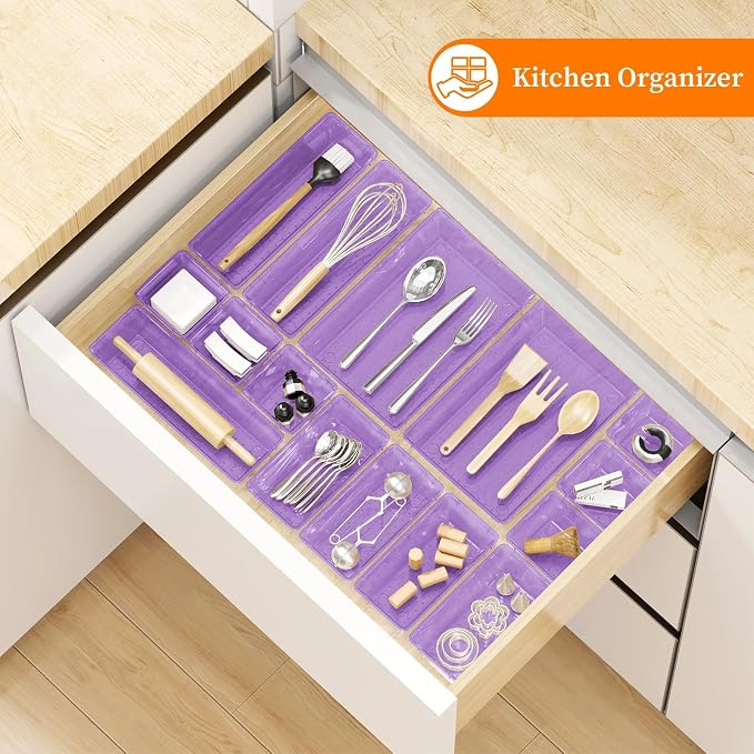 32 PCS Clear Plastic Drawer Organizer Set, 4-Size vanity organizer Trays and - Image 7
