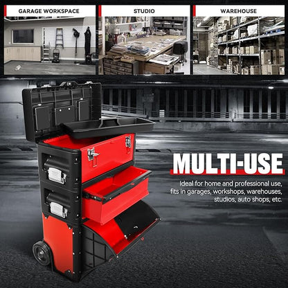 Auto Dynasty Stackable Tool Box 3-Tier Tool Separate Organizer Rolling Tool - Image 5