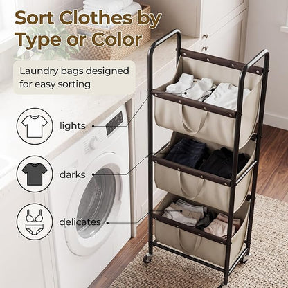 GRANNY SAYS 3 Section Tiered Laundry Sorter, Slim Vertical Laundry Hamper - Image 3