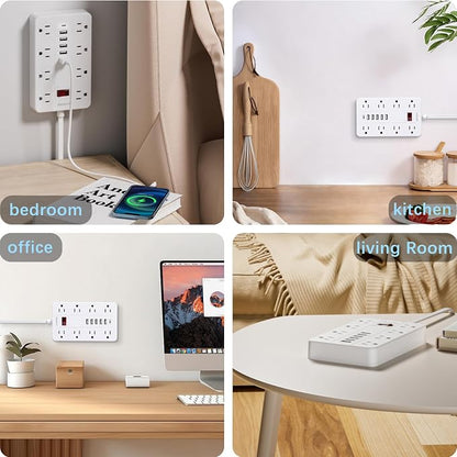 Power Strip with USB, Flat Plug Extension Cord Surge Protector 5 Ft, HUNIAN - Image 7