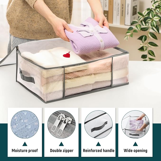 LANDNEOO 3-Pack Clothes Storage Bags, Plastic Foldable Blanket Storage bins - Image 4