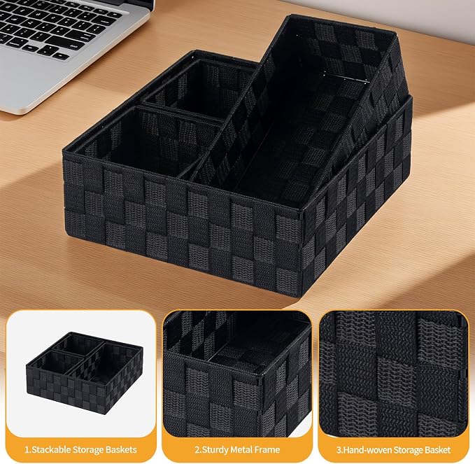 Posprica Small Black Baskets Cube Bin Container Tote, Woven Storage Baskets - Image 8