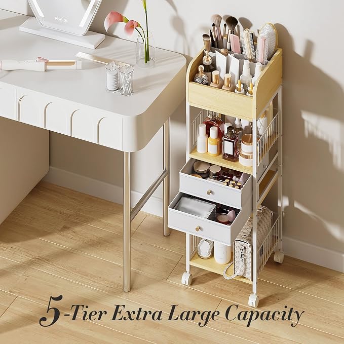 TidyStash Rolling Cart with Drawers 4-Tier Storage Cart with Large Drawers - Image 8