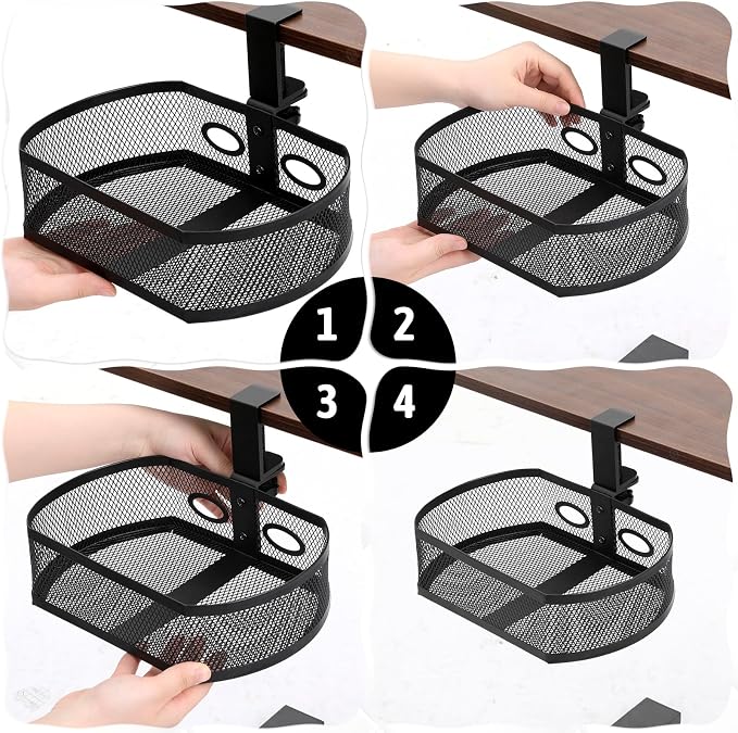 Under Desk Storage Drawer Organizer, Clamp on Under Table Shelf Hanging Desk - Image 7