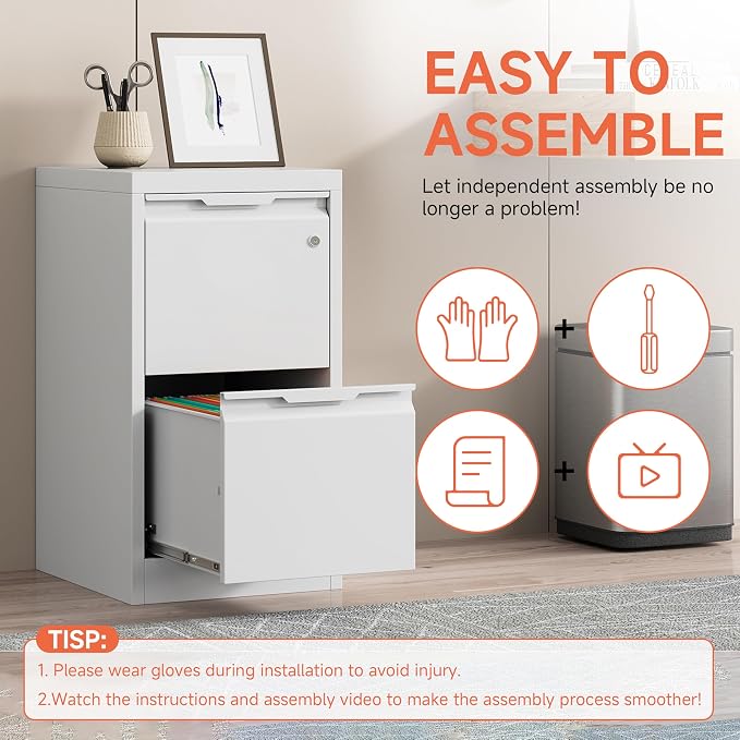 Metal Filing Cabinet with Lock, Vertical File Cabinet 2 Drawer, Lockable File - Image 7