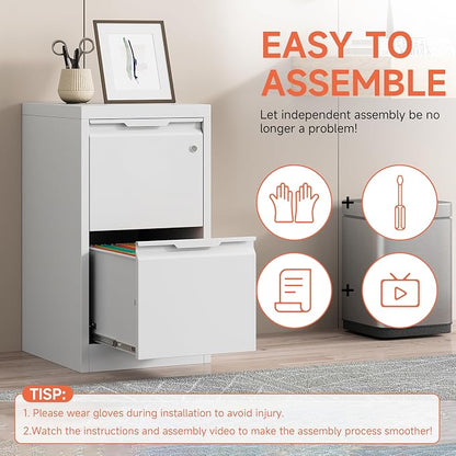 Metal Filing Cabinet with Lock, Vertical File Cabinet 2 Drawer, Lockable File - Image 7
