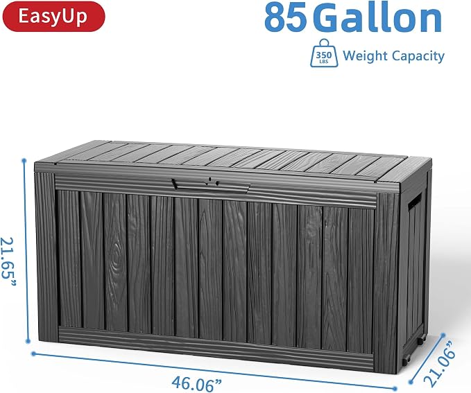 EasyUp 85 Gallon Outdoor Storage Box, Resin Waterproof UV-Resistant Deck Box - Image 2
